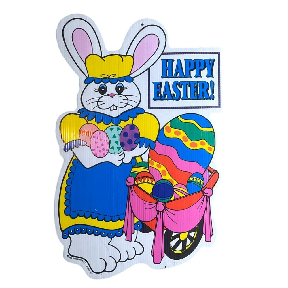 RARE Vintage Happy Easter Bunny Lawn Decoration Colorful Egg Prismatix 1993